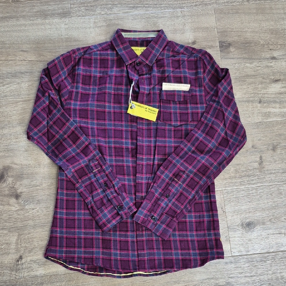 Descendant Of Thieves Men's Small Plaid Button Up Shirt - Purple and Red